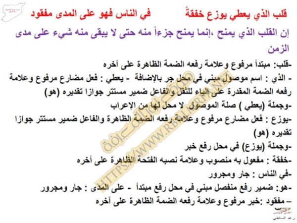 ملخص شرح واعراب قصيدة دمعة علي الفن في اللغة العربية للصف السابع الفصل الاول
