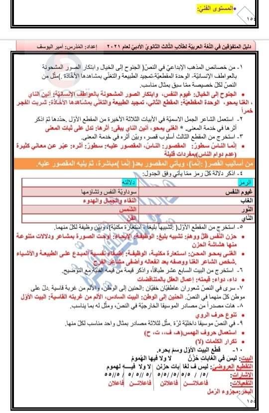 شرح وحل قصيدة الغاب للصف الثالث الثانوي