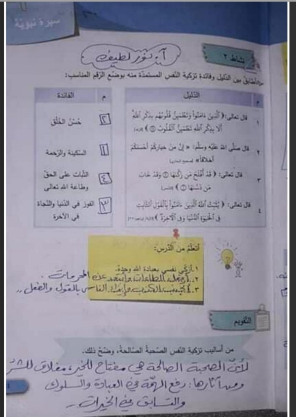 حل وشرح درس قد افلح من زكاها في التربية الاسلامية للصف الرابع الفصل الاول